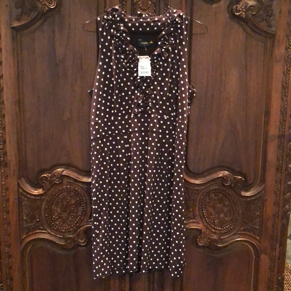 LNWT Brown with White Polka Dots Sleeveless Dress